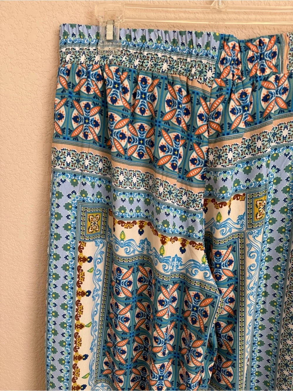 Umgee USA Wide Leg Palazzo Pants L Blue Boho Medallion Tile Print Coastal Flowy - Picture 11 of 14